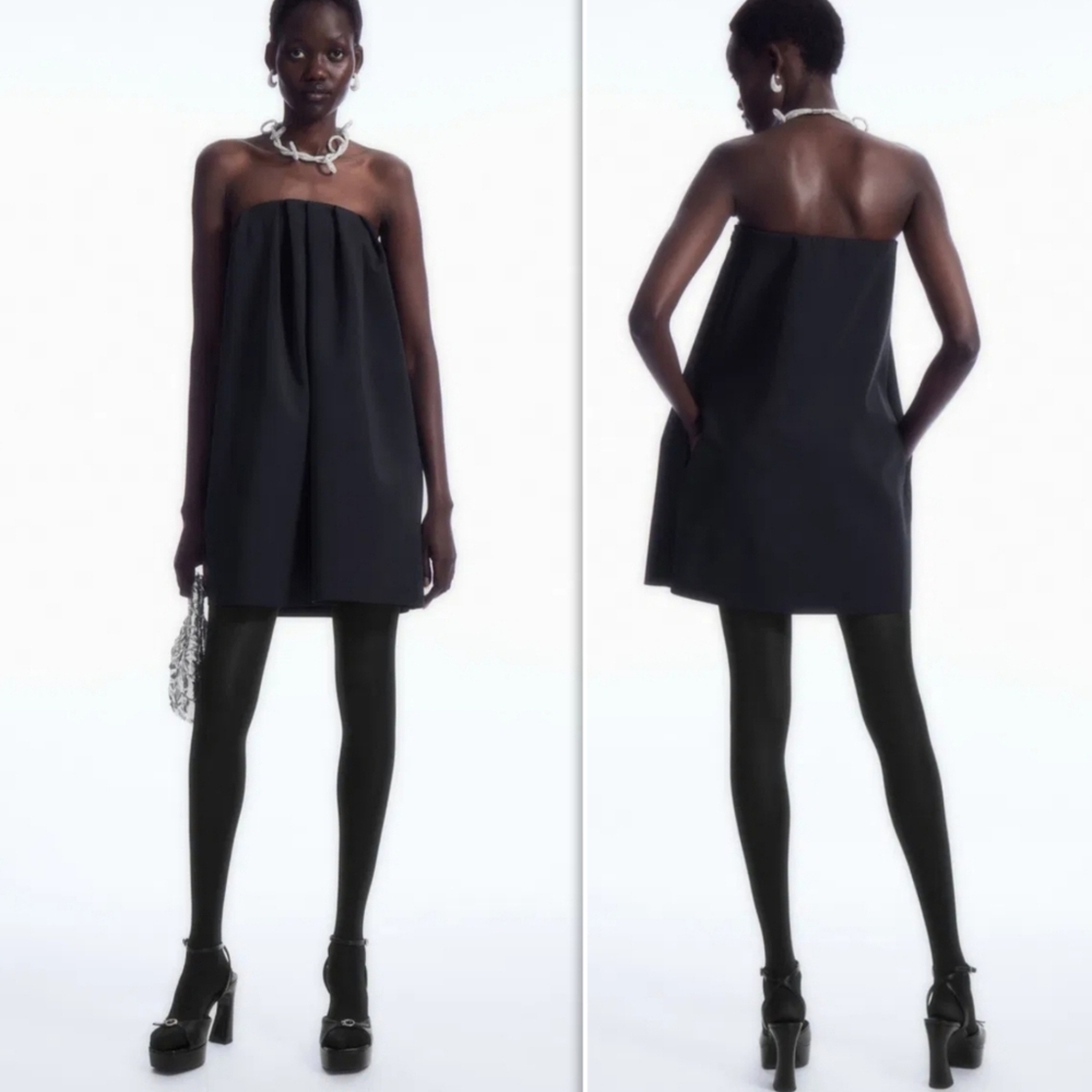 COS Pleated Bandeau Mini Black Dress